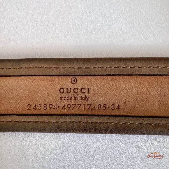 Authentic GUCCI Brown Monogram Canvas Gold double G Buckle Belt 85/34 - Picture 11 of 13